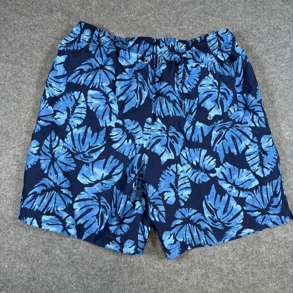 2 Pack Lands' End Swim Trunks Mens Large Blue Tropical Leaf Stripe Mesh Lined
